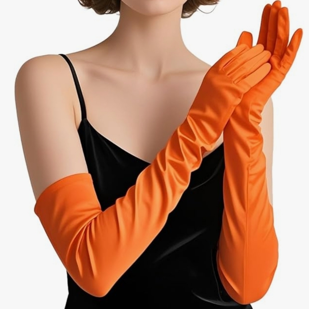 Luxurious Long Orange Velvet Opera Length Gloves NWT